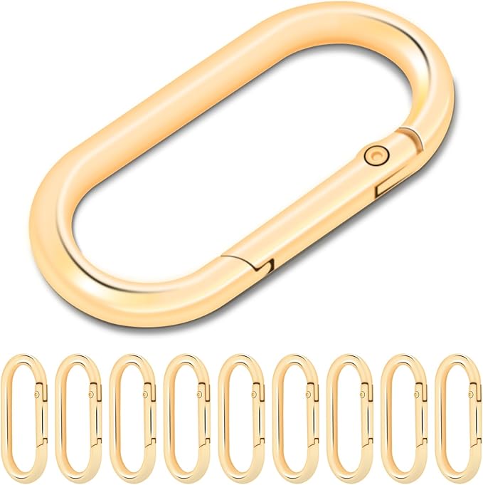 10Pack Oval Large Carabiner Clip, Metal Spring Carabiner Clips for Paracord Keychain Lanyard, Car Key Rings, Dog Tag Clip, Pets Collar Buckles, Purse Keychain Replacement (Light Gold)