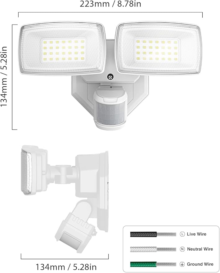 Onforu 32W 2 Head Motion Sensor Outdoor Lights, 3200LM 6500K LED Security Light, Dusk to Dawn, Motion Detector Light for Outside, 2 Pack IP65 Waterproof Flood Lights for Garage, Yard(White)
