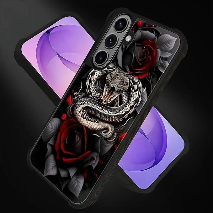for Samsung Galaxy S26 Case,Graphic Design for Girl Boy Soft Silicone Hard Acrylic Shock Protection Designed for Samsung Galaxy S26 Entwined Rose Snake Pattern