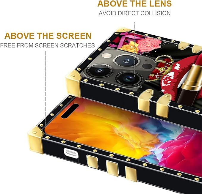 Compatible with iPhone 15 Pro Case, Queen Lip Crown Leopard Print Luxury Golden Decoration for Girl Women Soft TPU Shockproof Protective Hard PC Back for iPhone 15 Pro