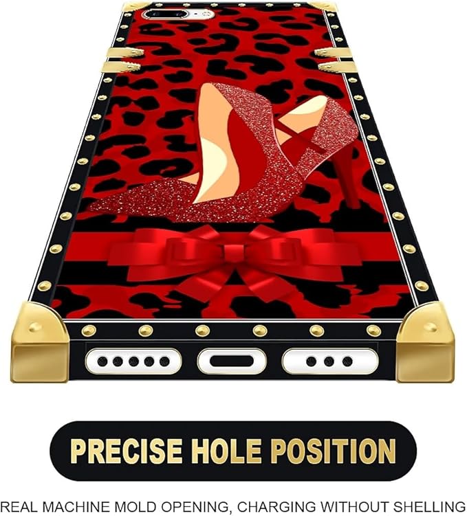 Compatible with iPhone 8 7 SE Case, Elegant High Heels Luxury Golden Decoration for Girl Women Soft TPU Shockproof Protective Hard PC Back for iPhone 8 7 SE