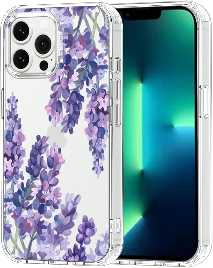 MOSNOVO Case for iPhone 13 Pro Max, [Buffertech 6.6ft Military-Grade Drop Protection] [Anti Peel Off Tech] Clear TPU Bumper Phone Case Cover Design - Lavender