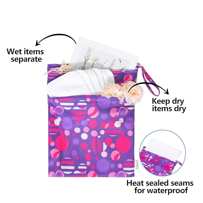 ALVABABY 2pcs Waterproof Wet Dry Bags,Reusable with Two Zippered Pockets,Baby Cloth Diaper,Travel,Beach,Pool,Daycare,Soiled Baby Items,Yoga Gym Bag,Swimsuits or Wet Clothes LW1920