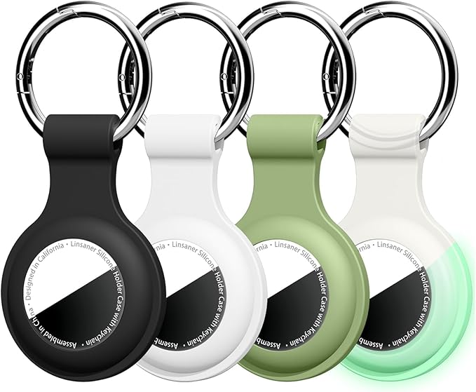 Linsaner [4 Pack] Car Key Chain Compatible with Automotive Key Fob, Anti-Lost for Air Tag Holder for Vehicle Keys, Silicone Keychains Car Accessories for Men Women, Black/White/Teal Green/Luminous