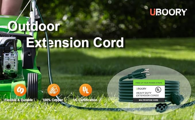Outdoor Extension Cord Waterproof 100 FT, Green 14/3 SJTW Heavy Duty, Flexible 100% Copper 3 Prong Extension Cord for Lawn, Garage,UL Listed