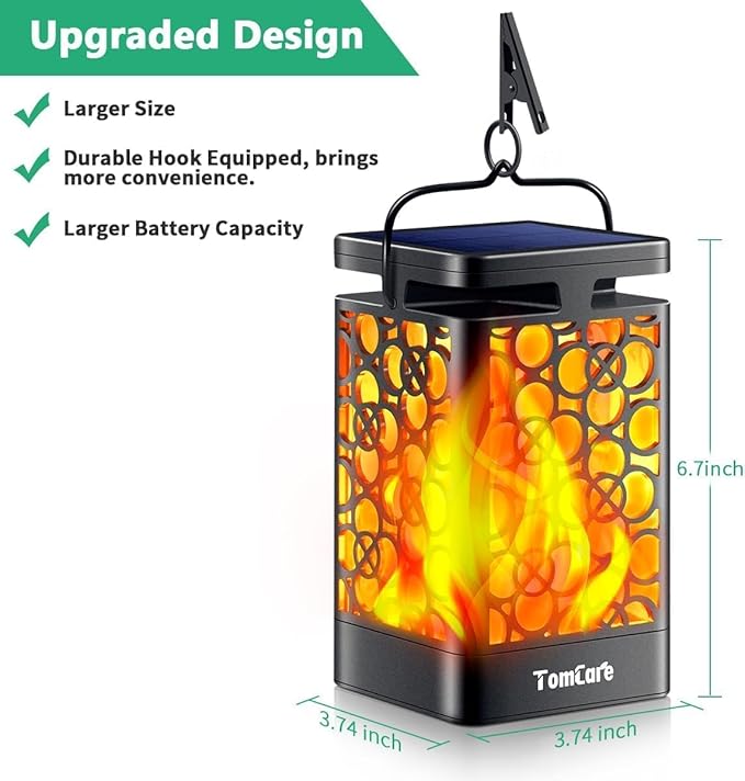 TomCare Solar Lanterns Outdoor Upgraded Flickering Flame Waterproof Hanging Lanterns Decorative Solar Powered LED Lights for Patio Deck Yard, 6 Pack
