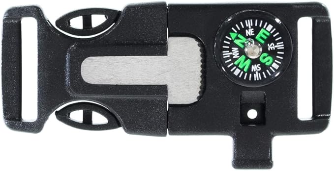 3/4 Inch Survival Buckle - Emergency Whistle, Flint Scraper, Compass, and Fire Starter - Available in 5, 10, 25 Packs