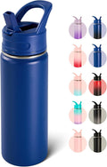 Fijinhom 18oz Insulated Stainless Steel Water Bottle with Straws, Double Wall Vacuum Insulated Bottles, Metal Thermo for Travel, Sports, Leak-Proof, BPA Free, Women & Men, Blue