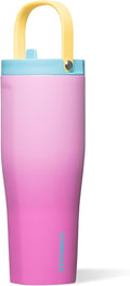 Corkcicle Go Cup XL - Leak-Proof Travel Tumbler - Triple Insulated Stainless Steel Water Bottle - Easy-Carry Handle - Summer Drinkware Gift - Keeps Drinks Ice Cold - 30 oz - Pink Pop