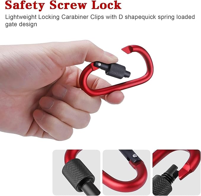 10 Pack Aluminum D Ring Key Rings Clips Locking Carabiner for Camping Fishing and Outdoor Use，Clips with Screw Gate Multicolored