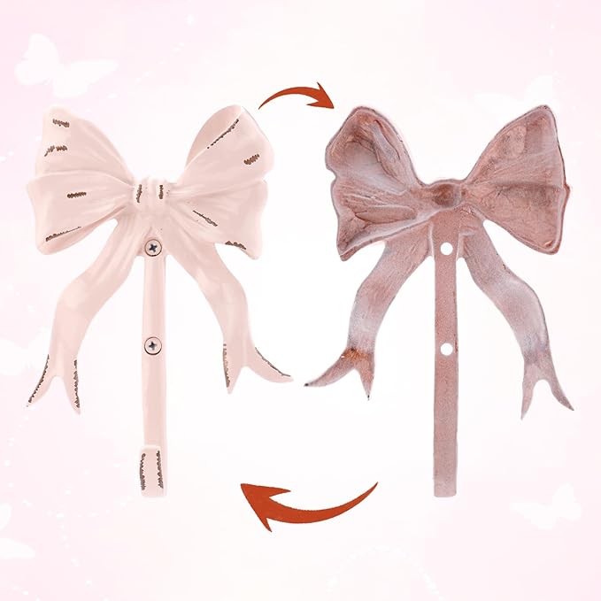 Pink Bow Hook Room Decor, Cute Coquette Bow Knot Wall Hooks Sweet Multi-Purpose Decorative Hook Bow Hanger for Hanging Hats Towels Coats Bowknot Bathroom Shower Living Room Decor