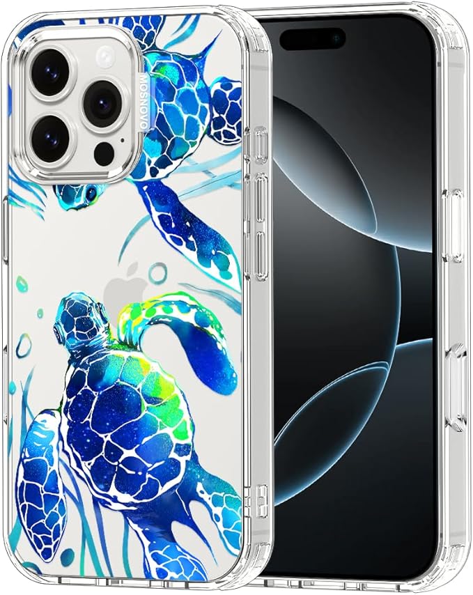 MOSNOVO Case for iPhone 16 Pro Max, [Buffertech 6.6ft Military-Grade Drop Protection] [Anti Peel Off Tech] Clear TPU Bumper Phone Case Cover Design - Sea Turtles