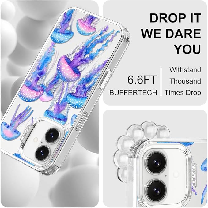 MOSNOVO for iPhone 17 Case, Shockproof Military-Grade Protection 6.6ft Drop Tested, Camera Control, Clear Phone Case for iPhone 17, Mystic Jellyfish Design