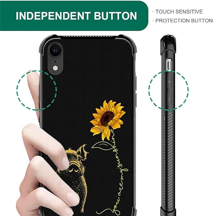 for iPhone XR Case, Pig Sunflower Yellow Sunshine Pattern Graphic Design Girl Boy Soft Silicone Hard Acrylic Shock Protection for iPhone XR