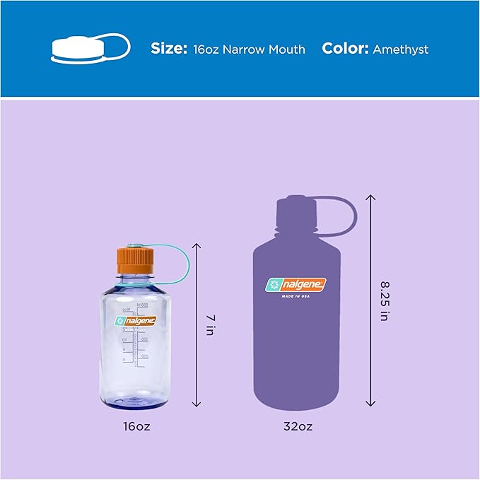 Nalgene 16 oz Narrow Mouth Water Bottle | BPA-Free, Durable & Leak Proof, Lightweight Travel Bottle, Fits in Cupholders, Amethyst