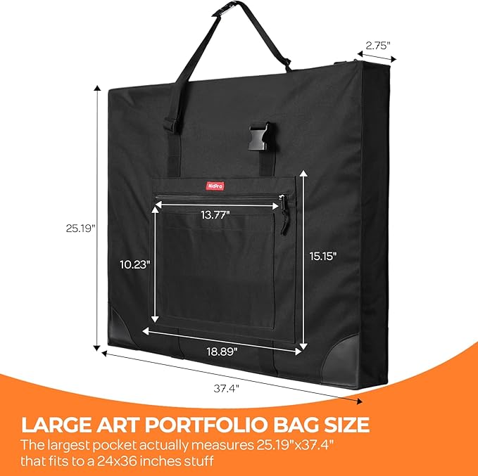 Nicpro Large Size Art Portfolio Case, Artist Portfolio Tote Bag with Leather Corners & Side Widening, Waterproof Storage Portfolio Folder with 3 Pockets for 24'' x 36'' Poster Canvas Sketching Drawing