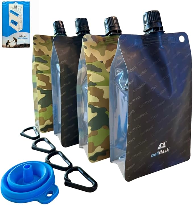 BellFlask - 15 oz. Plastic Flask, Patented, Flexible, Metal-Free, Reusuable, BPA-Free with Carabiner Clip and Filling Funnel
