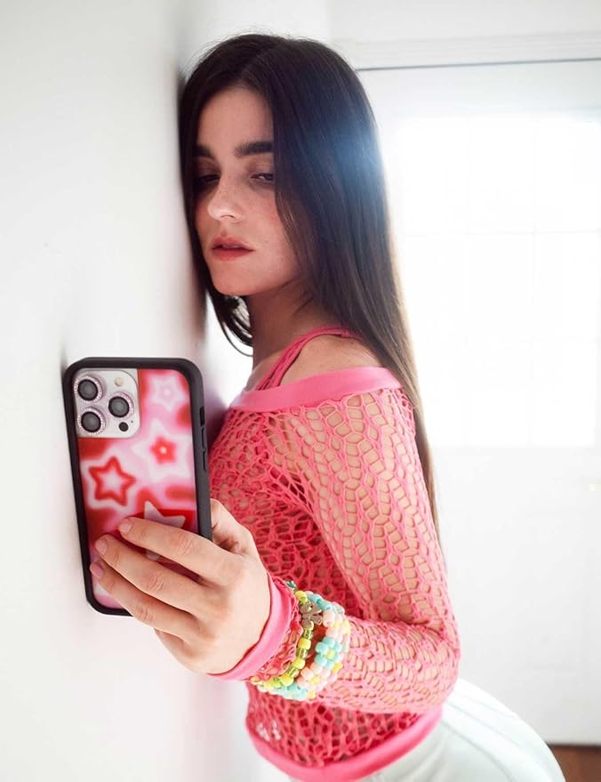 Wildflower Cases - Compatible with iPhone 13 Pro | Protective Black Bumper, 6.5ft Drop Test Certified, Women Owned Small Business | Red Pink White Space Aesthetic Cute Trendy | Red Dream Star