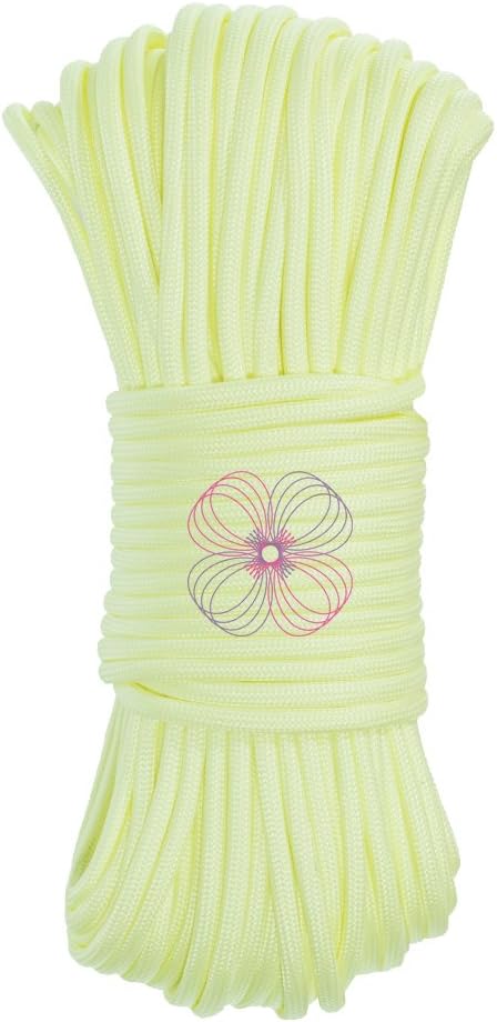 Craft County Glow in The Dark Zesty 21 Strand Luminous 550 Paracord – for DIY Bracelets, Lanyards, and Jewelry (Yellow, 50 Feet)