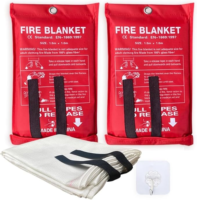 Leberna Emergency Fire Blanket for Home and Kitchen - 2 Pack - Fire Blankets Emergency for Home Safety 40" x 40" - Suppression Shield Retardant Fiberglass Welding Fireproof Cloth Towel