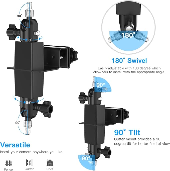 HOLACA 2-in-1 Weatherproof Gutter Mount for Stick Up Cam/Pro Solar Panel, Spotlight Cam Pro Battery and Outdoor Cam Plus Battery Outdoor Mount Accessories for Ring Solar Panel (Black)