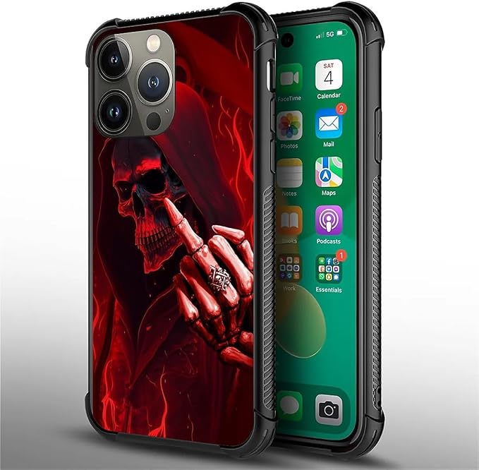 for iPhone 14 Pro Max Case, Gestures Funny Skull Pattern Graphic Design Girl Boy Soft Silicone Hard Acrylic Shock Protection for iPhone 14 Pro Max