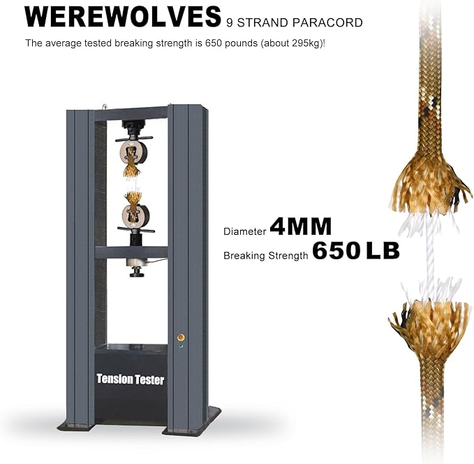WEREWOLVES 650lb Paracord/Parachute Cord - 9 Strand Paracord Rope - 100', 200' Spools of Parachute Cord, Type III Paracord for Camping, Survival