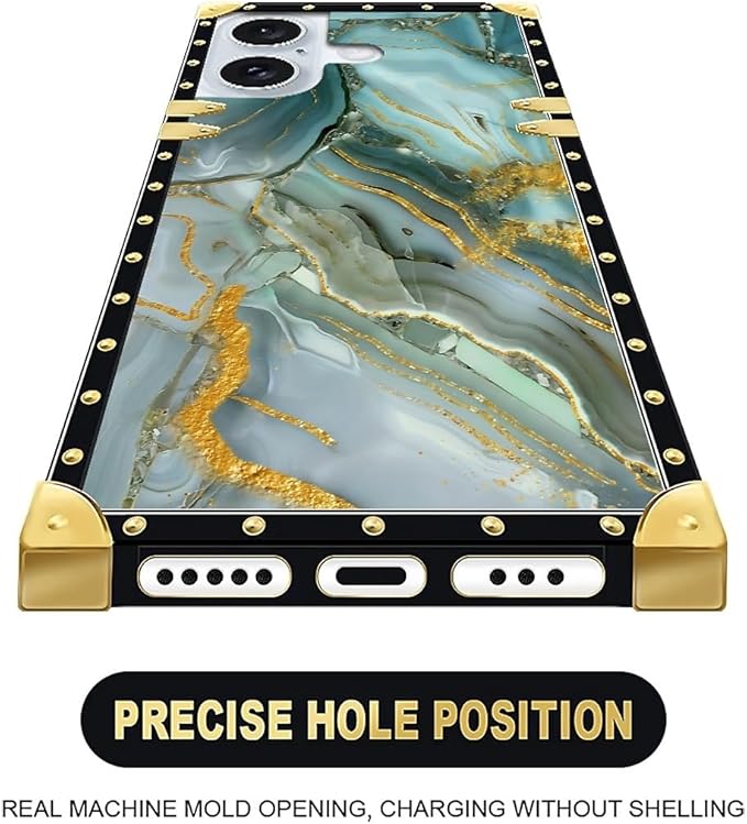Compatible with iPhone 16 Plus Case, Golden Texture Marble Veining Luxury Golden Decoration for Girl Women Soft TPU Shockproof Protective Hard PC Back for iPhone 16 Plus