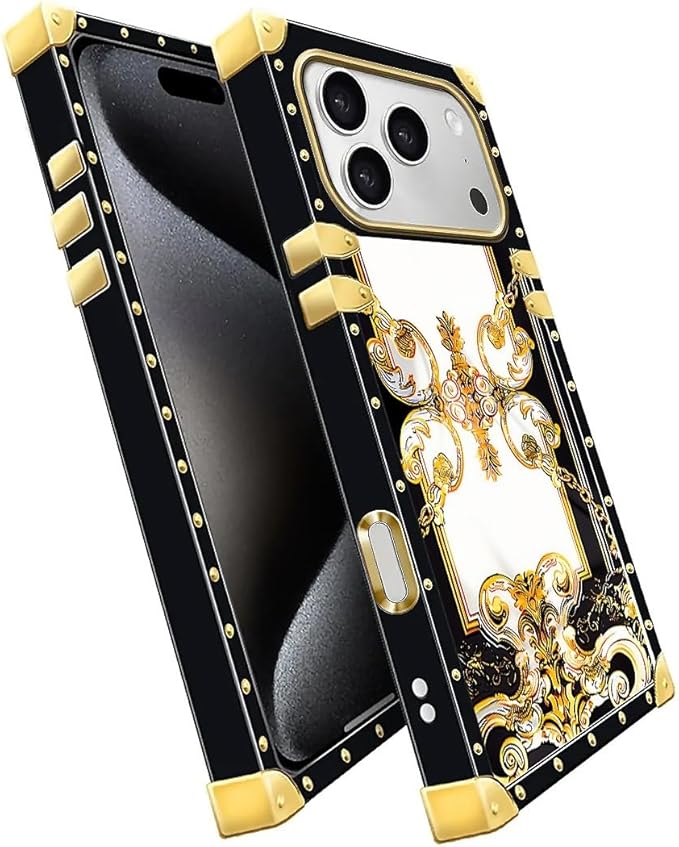 for iPhone 17 Pro Case Luxury Golden Decoration for Girl Women Soft TPU Shockproof Protective Hard PC Back for iPhone 17 Pro Crazy Pattern Gold Grain Flowers