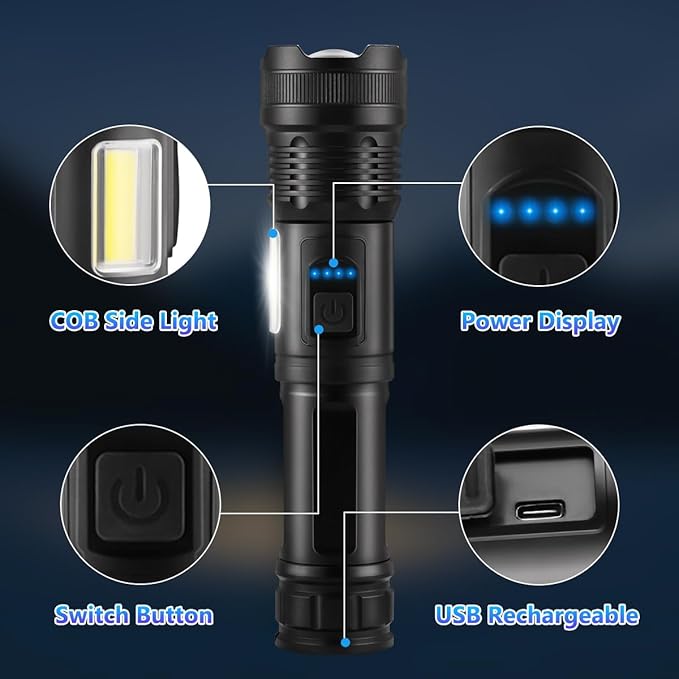 IkeeRuic 7Mode Flashlights High Lumens Rechargeable, 3Pack Tactical Flashlight High Powered, LED Flashlight Rechargeable, Super Bright Flashlight Adjustable, Flash Light for Emergency Home