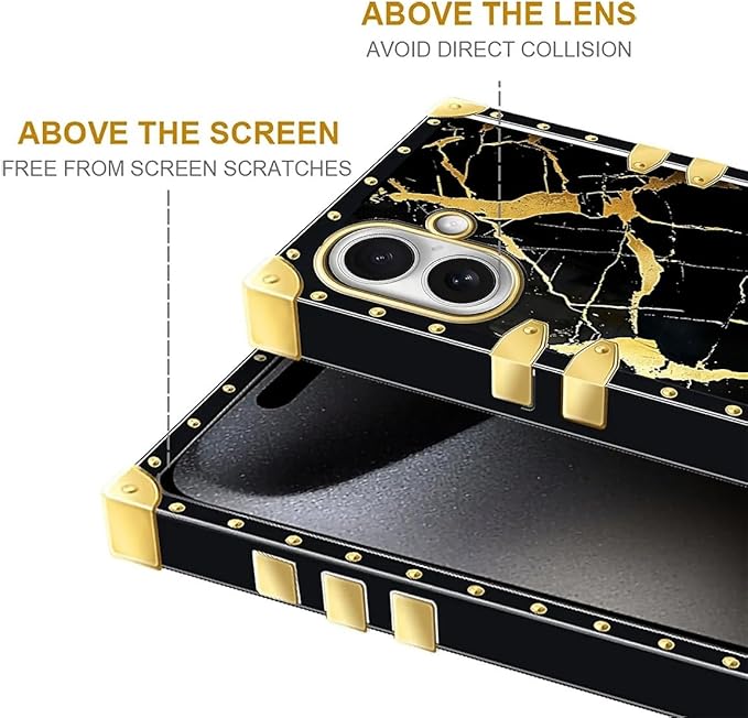 for iPhone 17 Case Luxury Golden Decoration for Girl Women Soft TPU Shockproof Protective Hard PC Back for iPhone 17 Crazy Pattern Black Gold Marble Nature