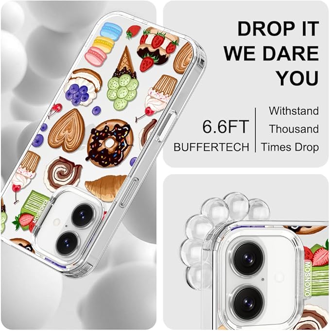 MOSNOVO for iPhone 17 Case, Shockproof Military-Grade Protection 6.6ft Drop Tested, Camera Control, Clear Phone Case for iPhone 17, Sweet Treats Design