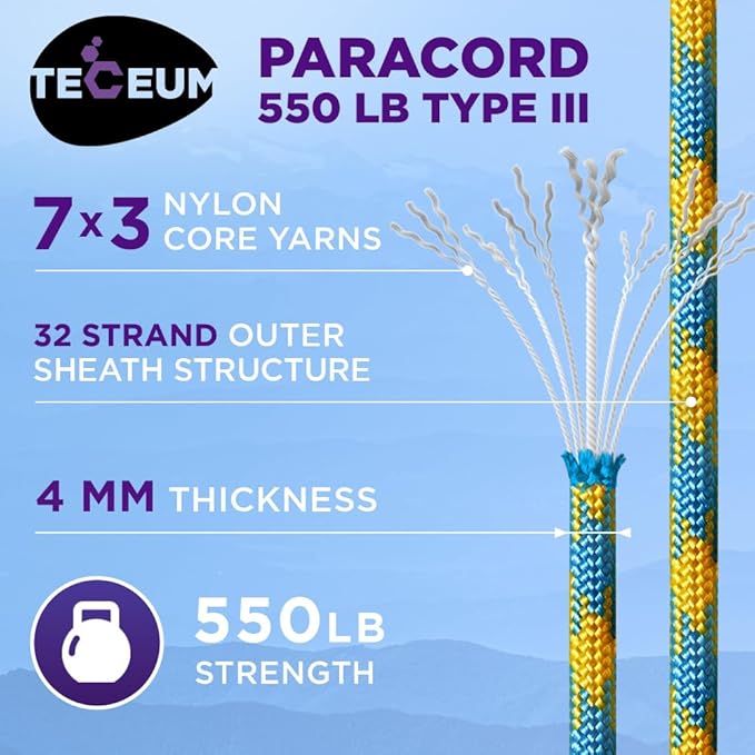 TECEUM Reflective Paracord Rope 1000 – 1000ft/200ft/100ft/50ft – 40+ Colors – Glow in The Dark – para Cord – Utility Rope for Survival, Hunting & Camping Gear – Nylon String, Camping Rope, Tent Cord