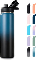 Fijinhom 24 oz Insulated Water Bottle with Handle, 304 Stainless Steel Water Bottles with Wide Mouth, Double Wall Vacuum Sports Water Bottle, BPA Free, Keep Cold and Hot, Blue&Black