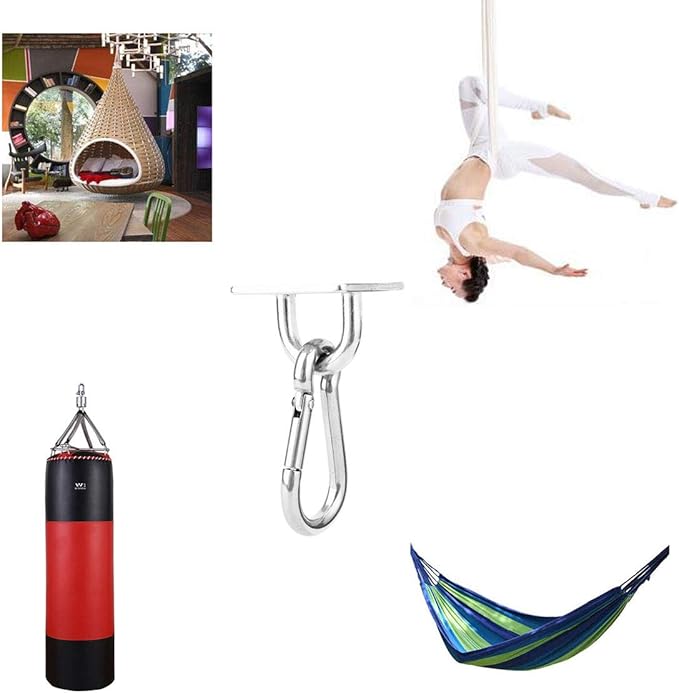 heyous 2 Set M8 Suspension Ceiling Wall Mount U Hook Anchor Hanger Stainless Steel Heavy Duty Multi Purpose Hammock Swing Ceiling Hook Rhombic Base Plate with Snap Hook
