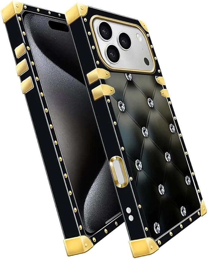 for iPhone 17 Pro Case Luxury Golden Decoration for Girl Women Soft TPU Shockproof Protective Hard PC Back for iPhone 17 Pro Crazy Pattern Shiny Black Sofa Crystal