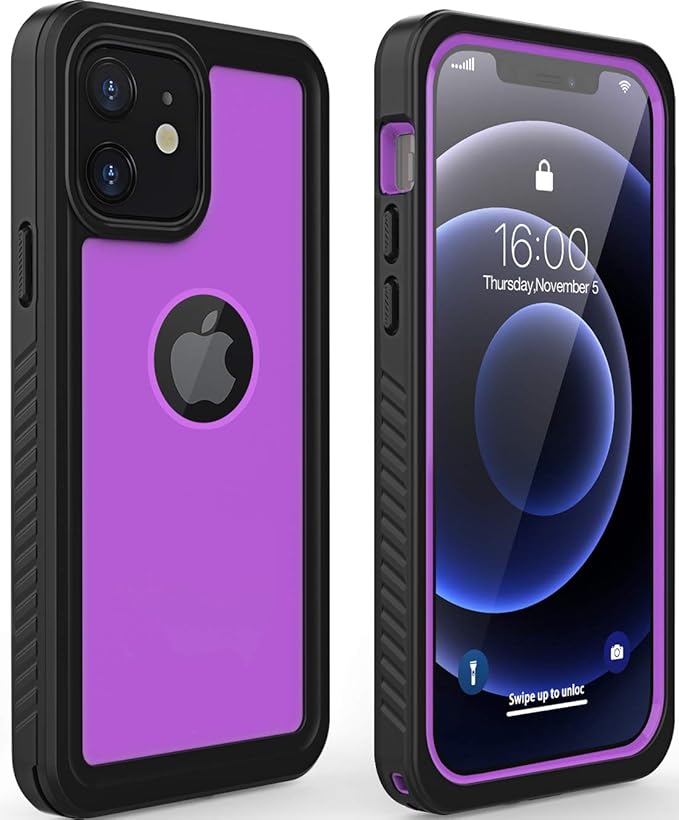 Diverbox for iPhone 12 Waterproof Case,Waterproof Shockproof Dustproof IP68 Full-Body Hard Case Built-in Screen Protector Underwater Outdoor Waterproof Cover for iPhone 12,6.1 in (Purple)