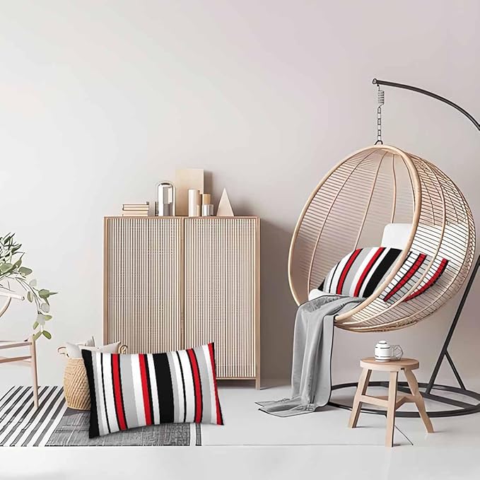 Vertical Lines Striped Pillow Covers 12 X 20 Black White Grey Red Watercolor Set of 2 Pillow Cases Velvet Outdoor Throw Cushion Pillowcases Decorative for Home Bed Sofa Couch Hotel