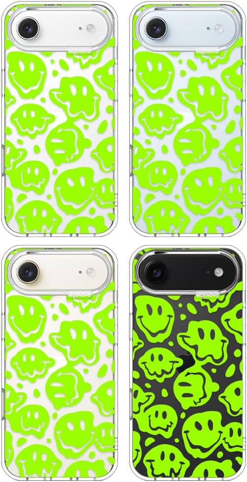 MOSNOVO for iPhone Air Case | Military Grade 6.6ft Drop Tested | Camera Control | Clear with Distorted Green Smiles Face Design