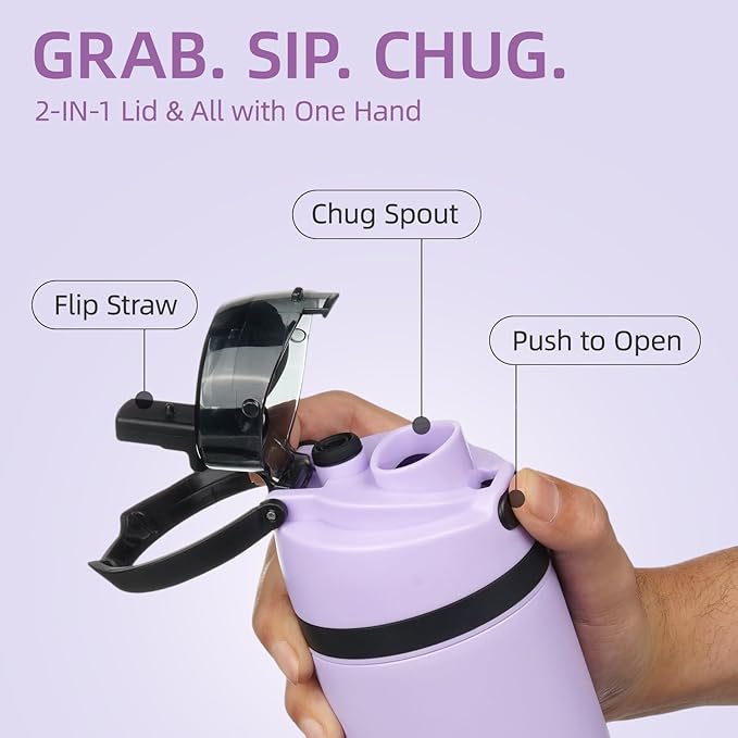BJPKPK 17oz Insulated Water Bottle with 2-1 Straw Spout Lid, Stainless Steel Metal Water Bottles with Carry Handle, BPA Free, Leak-Proof, Fits in Car Cup Holder, Thermo for Sports,Lavender