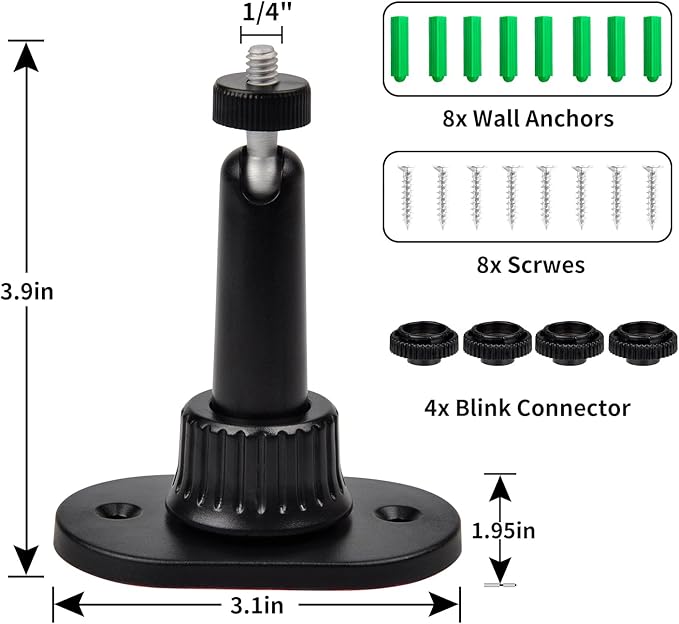 4 Pack Strong Adhesive Wall Mount for Blink Outdoor 2K+ Outdoor 4 (4th Gen) & (3rd Gen), No Drilling or Screw Secured Fixed,360 Degree Adjustable Wall Mount Bracket for Blink XT/XT2 Camera