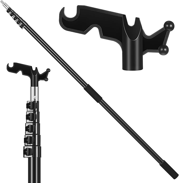 7-36 ft Telescopic Extension Pole with Utility Hook, Multi-Purpose Aluminum Pole for Painting, Dusting and New Year Window Cleaning Christmas Lights Installation Without a Ladder (Black)