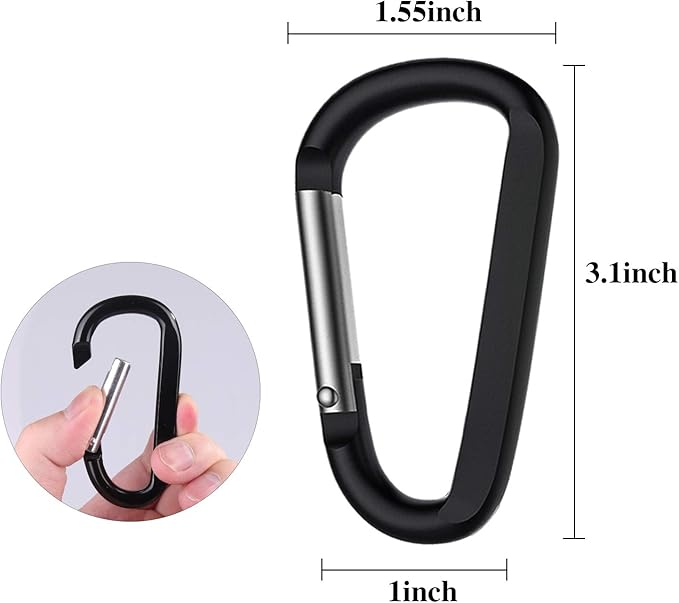 CampTek Carabiner Caribeaner Clip,3" Large Aluminum D Ring Shape Carabeaner with Keyring Keychain Hook