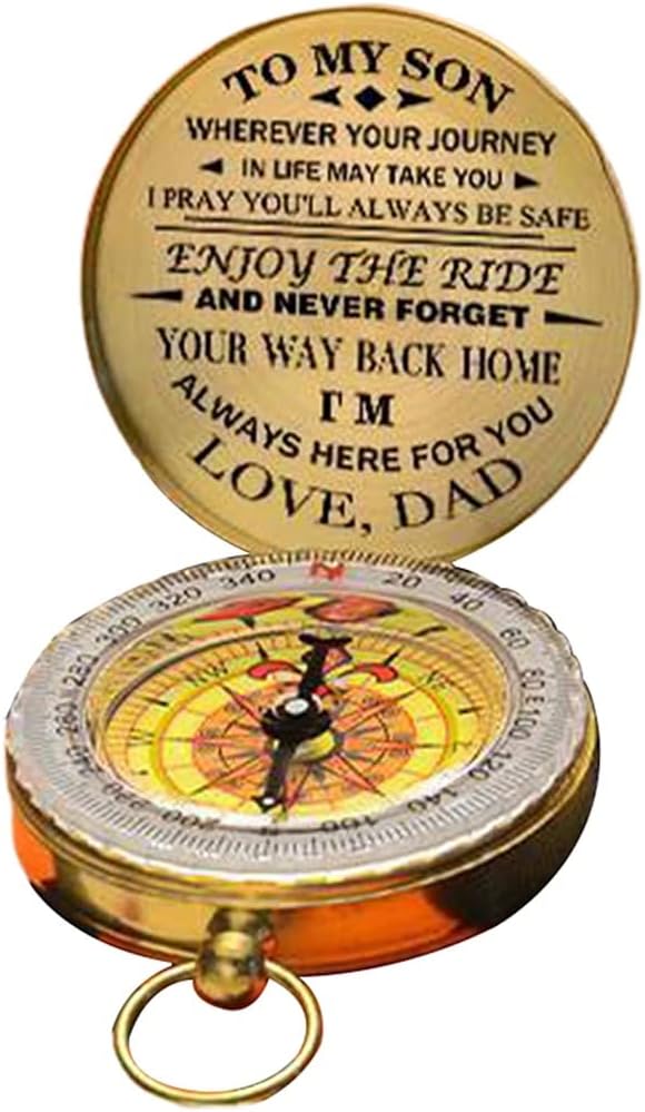 Luminous Compass Dad to Son Enjoy The Ride Compass Camping Outdoor Hiking Mountain Activities Portable Metal Compass Practical Riding Equipment Navigation Tool