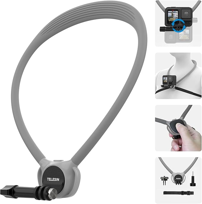 TELESIN Neck Mount SE 2.0 with Air Cushion, Adjustable Chest Strap and Neck Mount for Hands-Free POV Vlogging, for GoPro Hero 13/12/11/10/9, Insta X5/X4/X3/Ace Pro 2, Action 3/4/5 Pro 6, AKASO, etc.