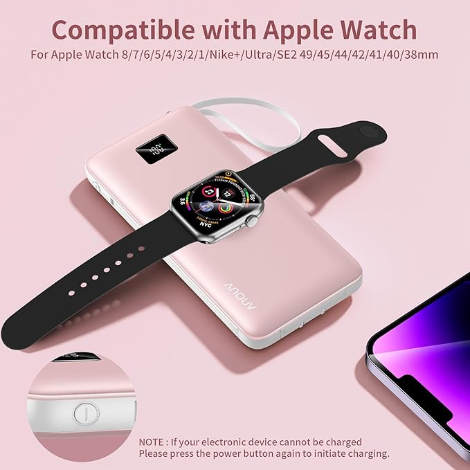 Portable Charger Built-in Cables, AC Wall Plug and Magnetic Wireless iWatch Charger, 10000mAh 22.5W PD Fast Charging Power Bank, Compact Battery Pack Travel Essentials for iPhone/Samsung/Apple Watch