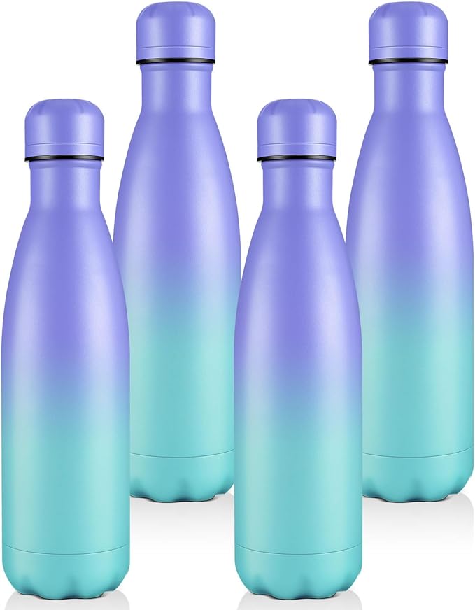 Volhoply 17oz Insulated Water Bottles MultiPack, BPA Free Water Bottle for Kids, Gym, Travel, Sports, Available in Packs of 1, 4, or 8（Purple Blue,4 Pack）