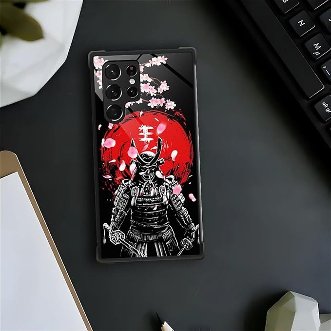 for Samsung Galaxy S23 Ultra Case, Sakura Japanese Samurai Pattern Graphic Design Girl Boy Soft Silicone Hard Acrylic Shock Protection for Samsung Galaxy S23 Ultra