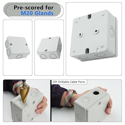 SuperInk Outdoor Junction Box IP66 Waterproof Electrical Enclosure 4.2 x 4.2 x 2.3 PVC/ABS Weatherproof Project Box, Compact Electrical Case for Garden, CCTV, DIY Wiring,1PCS