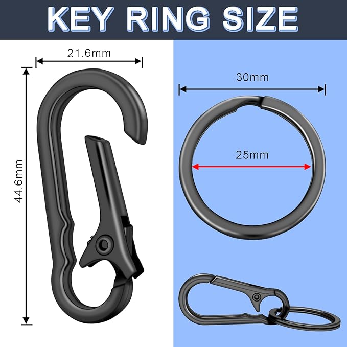 CooBigo 6Pack Assorted Keychain Rings, Metal Key Carabiner Clip, Key Ring Chain Holder Organizer for Purse Charm Hook, Car Keychain, Men and Women Key Fob